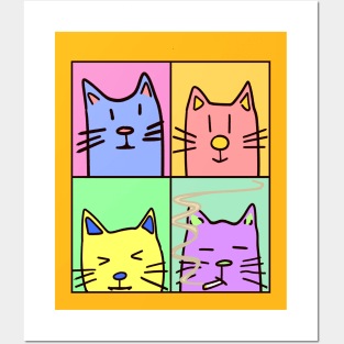 Four cats that don't know each other very well but agreed to a group photo Posters and Art